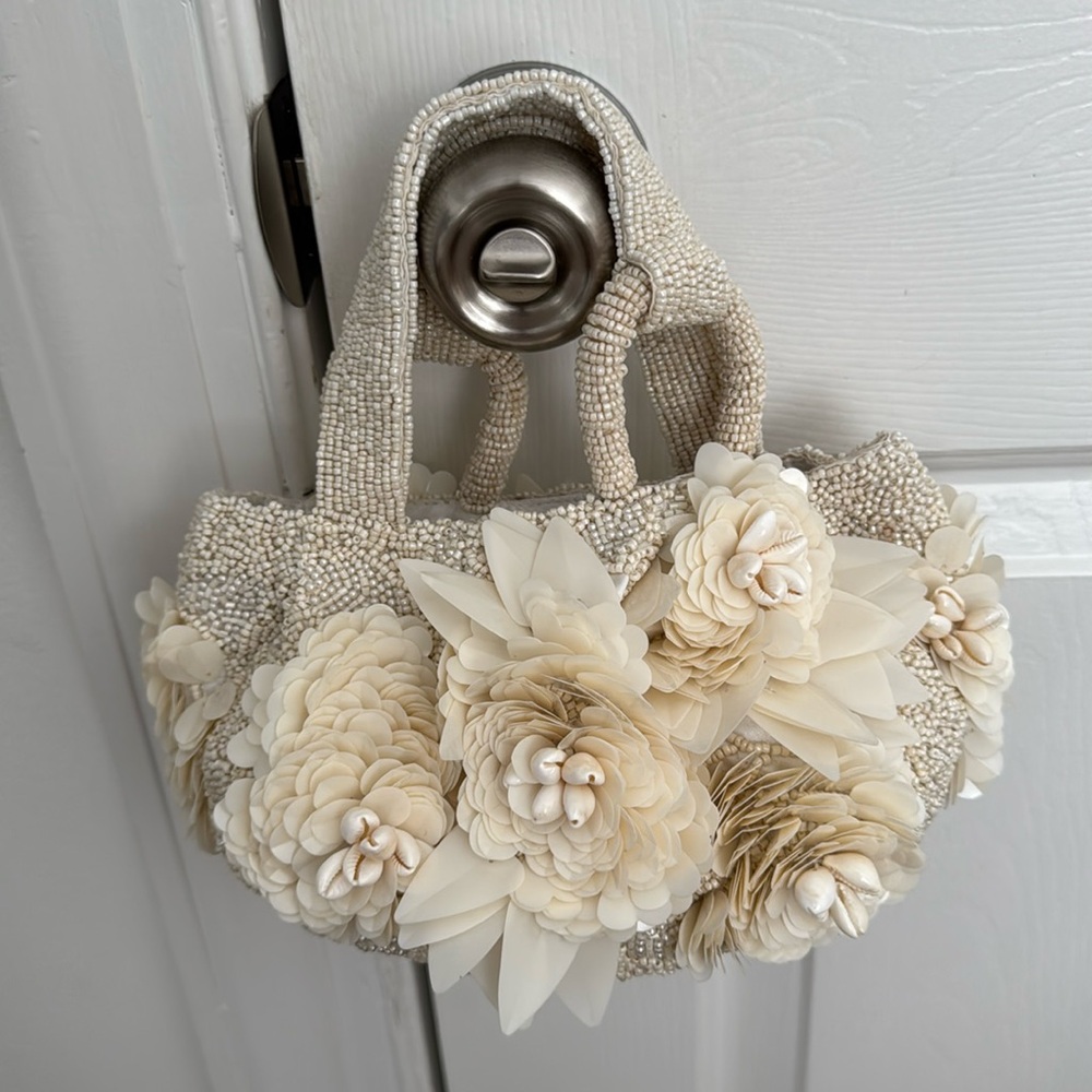 Beaded shell and floral mini purse